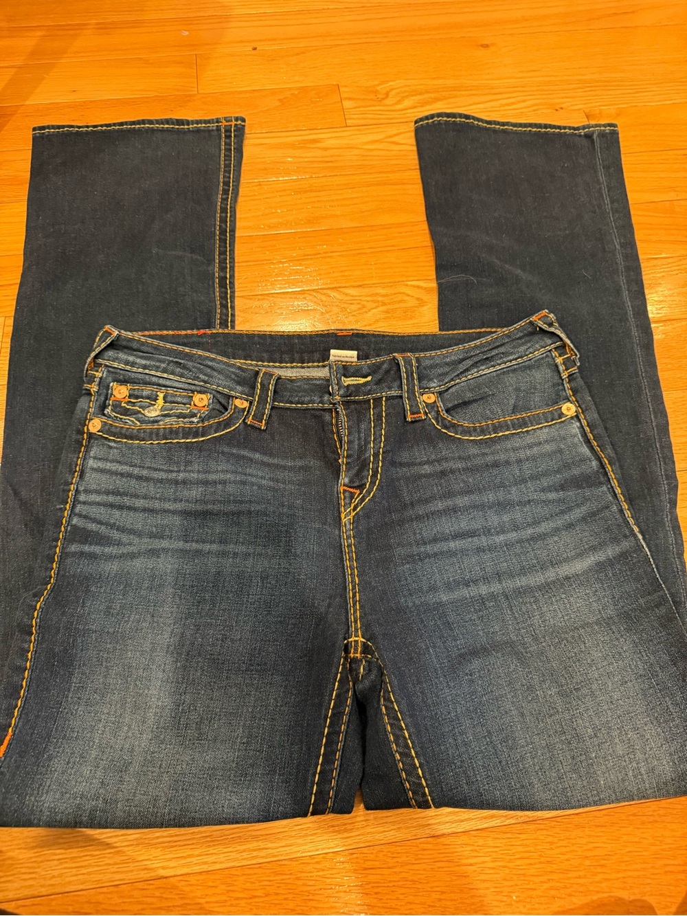 True Religion Indigo Bootcut Jeans with Golden Stitching